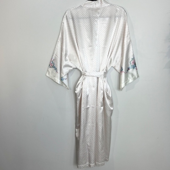 Vintage Linda Bis white satin pink polka dot kimono robe jacket OS - Picture 5 of 15